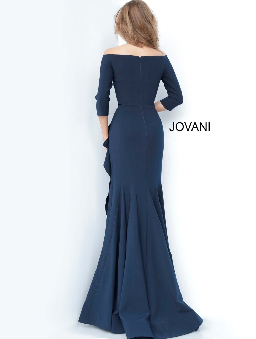 Jovani Dress Gown Off the Shoulder Mermaid Navy Mother Of Bride Bridesmaid 10 - Picture 2 of 7
